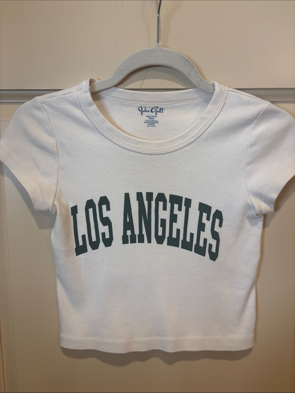 Brandy Melville White Tee with Dark Green 'Los Angeles' Graphic